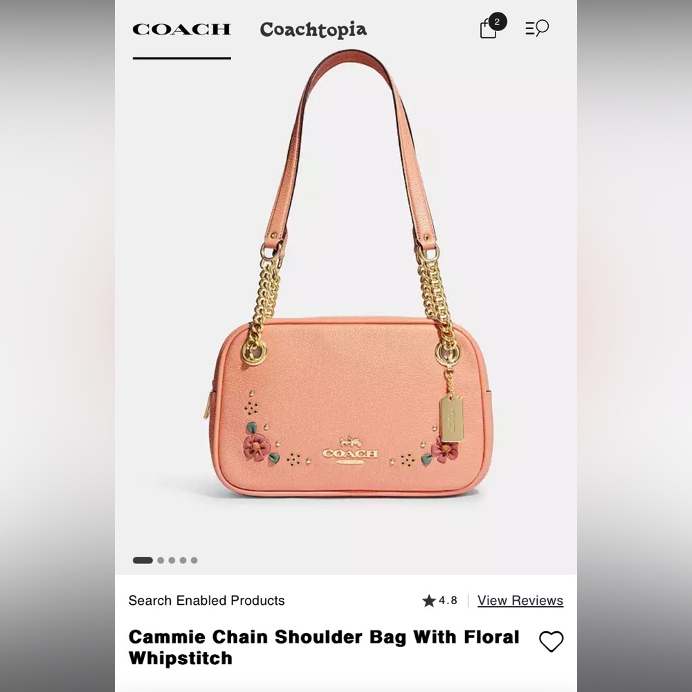 Coach Cammie pink Chain Shoulder Bag With Floral Whipstitch